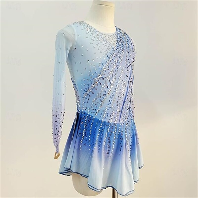 Long Sleeve Gradient Figure Skating Dress Customized Competition Costume3