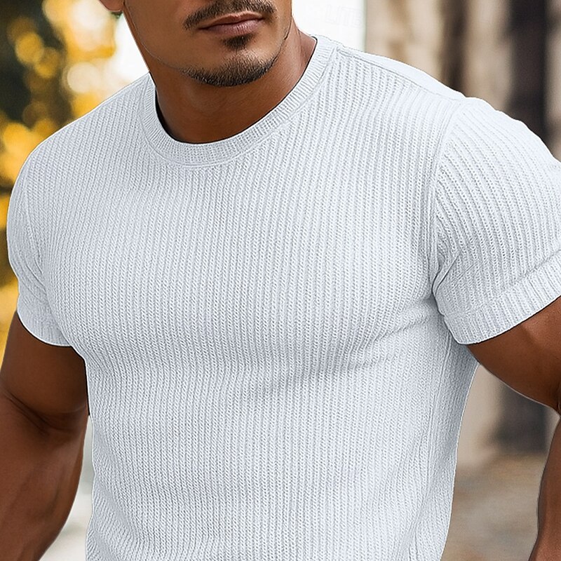 Men's T Shirt Muscle Shirt Tee Top Short Sleeve Short Sleeves Crew Neck All Seasons Solid Color Fashion Designer Sporty Basic Street Casual Going out Black White Coffee Top Tee for Men2