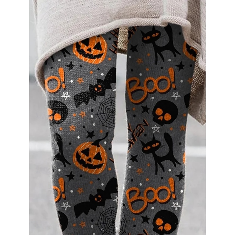 Women's Pants Trousers Leggings Cozy Leggings Streetwear Casual Full Length High WaistPantsHalloween Pumpkin Bat Elastic Waist Print Breathability Comfortable Stretchy Vacation Street Daily Wear Gray3
