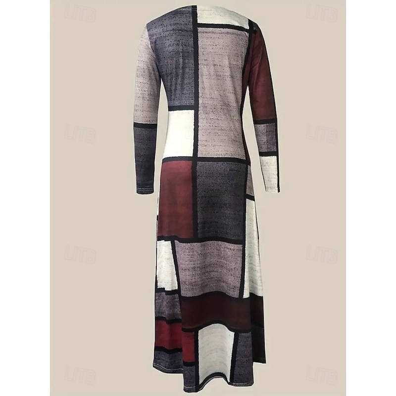Women's Maxi Dress T Shirt Dress Tee Dress A Line Dress Summer Dress Vacation Casual Beach Daily Regular Fit Graphic Geometric Abstract Long Sleeve Crew Neck Wine Spring Fall Winter3