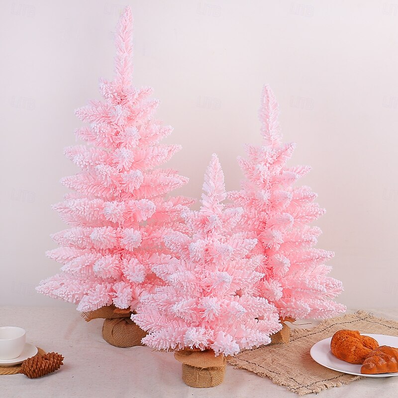 Christmas Mini Tree Tabletop Desktop Artificial Christmas Tree Xmas Decor Pink Flocked Snow Creative Design for Holiday Mall Window Display Festive Home Party Decoration Accessory3
