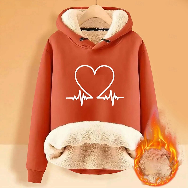 Men's Fleece Hoodie Sherpa Fleece Hoodie Black Orange Green Light Grey Dark Gray Hooded Heart Plain Graphic Prints Drawstring Casual Daily Going out Polyester Streetwear Casual Fall & Winter Clothing