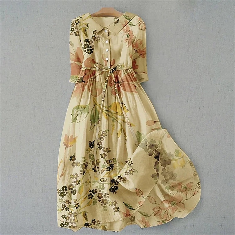 Women's Midi Dress Shirt Dress Casual Dress Fashion Modern Daily Beach Weekend Regular Fit Flower Half Sleeve Shirt Collar White Yellow Pink Blue Summer Spring