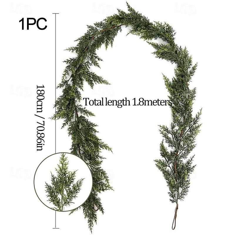 Christmas Artificial Cypress Leaf Vine Wreath Norfolk Style Real Touch Garland Decoration for Front Door Wall Hanging Centerpiece Table Decor Holiday Home Party Ornament2