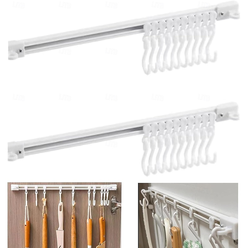 3pcs Multifunctional Slide Rail Hook, No-Drill Sliding Track Hooks for Kitchen Storage, Strong Adhesive S-Shaped Hooks for Cabinet Organizer - Main Image