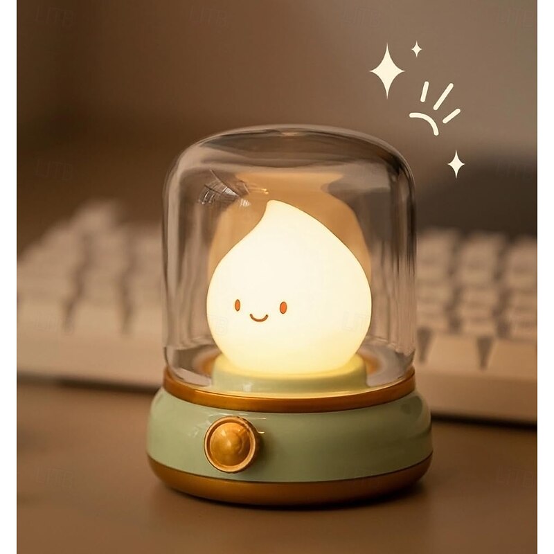 Cute Kerosene Lamp Flameless Candle Light Retro Amber Lamp Rotary Button Adjustable Dimmable Rechargeable Flame Night Light with Dimming Feature for Camping Light Gift Party Room Decor