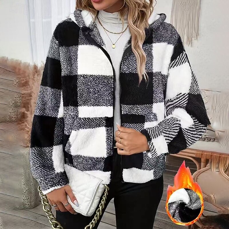 Women's Fleece Jacket Thick Warm Zip Up Long Sleeve Sports Color Block Top For Outdoor Travel Vacation Activewear