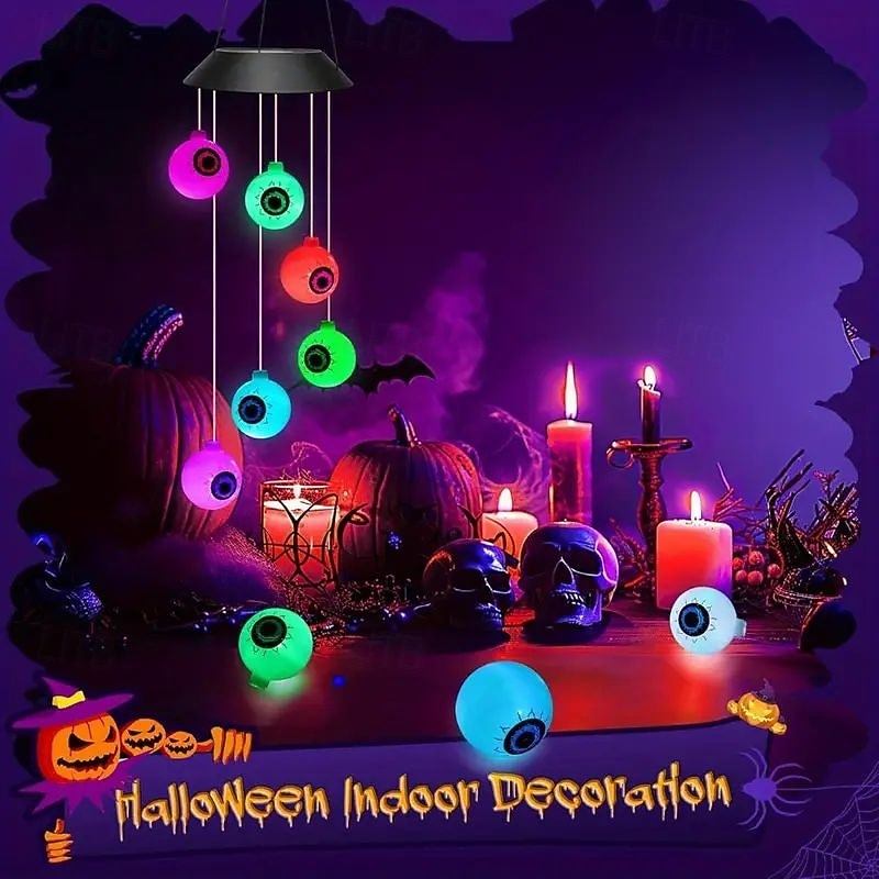 Solar Halloween Eyeball Wind Chime Light Waterproof Outdoor Indoor Hanging Decoration for Yard Porch Patio Window Evil Spirit Party Decoration2