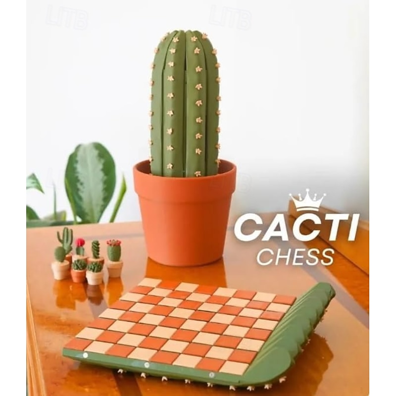 3D Printed Roll up Cactus Chess Set Portable Travel Cacti Chess Board Fun Succulent Plant Chesses Pieces Game Gift for Plant Lovers