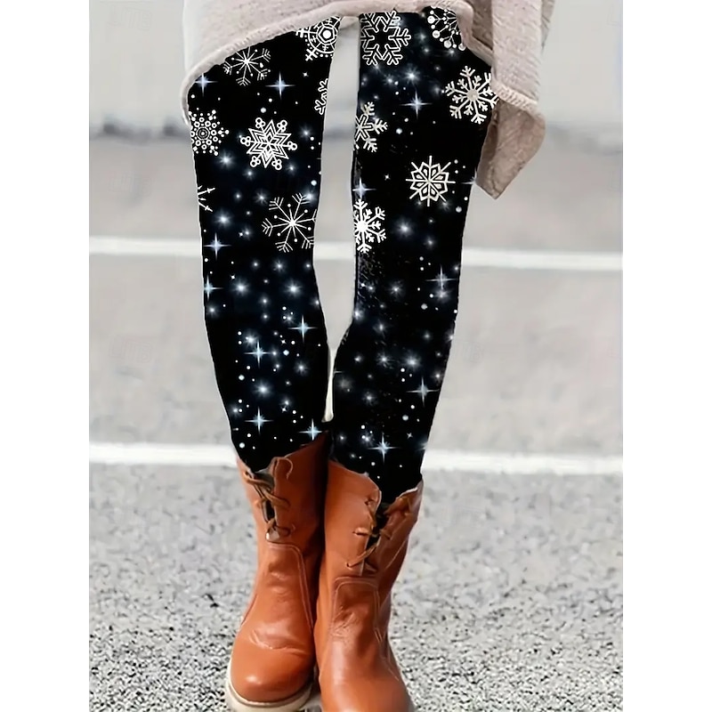 Women's Leggings Vacation Vintage Fashion Full Length High Waist Graphic Snowflake Printing Thermal Warm Soft Breathable Stretchy Formal Outdoor Vacation White Pink Blue Green Summer Spring Fall Slim
