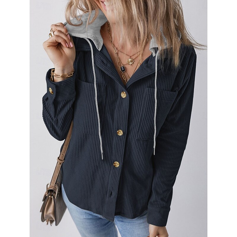 Women's Hoodie Jacket Comfortable Breathable Buttons Casual Plain Vacation Street Casual Daily Wear Single Breasted Regular Hooded Regular Fit Long Sleeve Outerwear Navy Black Army Green Spring Fall