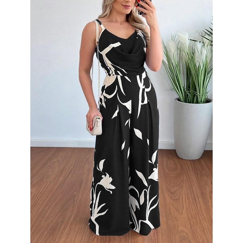 Women's Normal Jumpsuit Active Graphic Sleeveless V Neck High Waist Backless Vacation Daily Regular Fit Black Pink Blue Summer