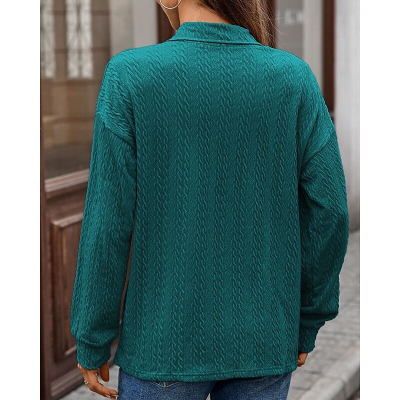 Women's Texture Blouse Pullover Sweatshirt Sweatshirts Plain Streetwear Casual Long Sleeve V Neck Regular Tops Street Holiday Going out Denim Blue Black Pink Wine Fall4