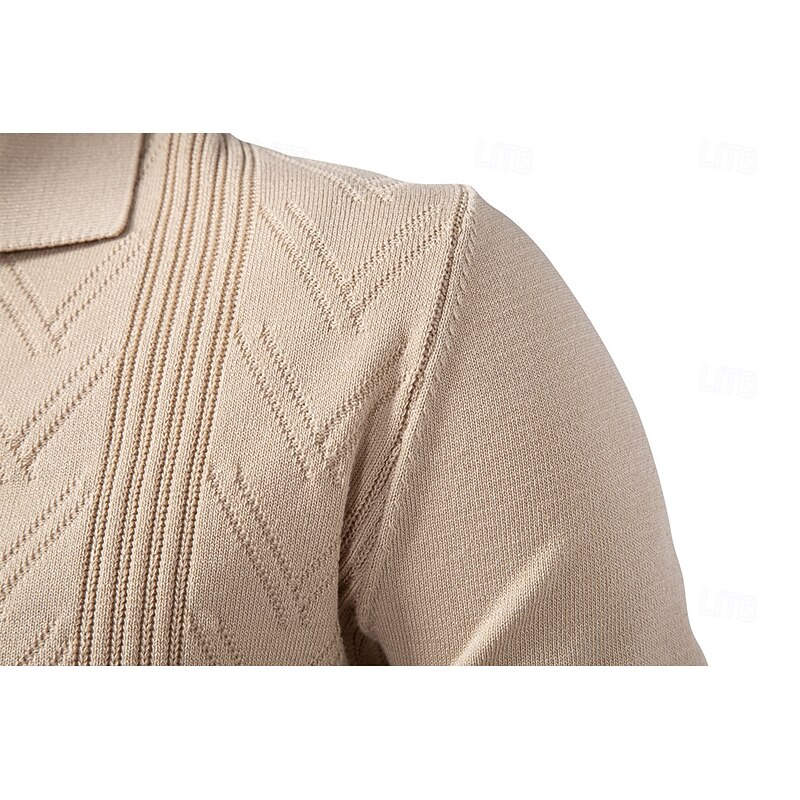 Men's Pullover Sweater Jumper Knit Regular Tops Jacquard Solid Color Turndown Vintage Daily School Home Clothing Apparel Spring Fall Blue Green S M L4