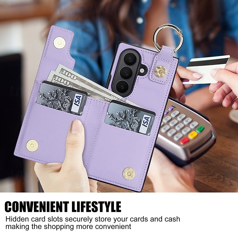 Phone Case For Samsung Galaxy Z Fold 7 Z Fold 6 Z Fold 5 Z Fold 4 Back Cover Kickstand Card Slot Ring Buckle Retro TPU PU Leather3