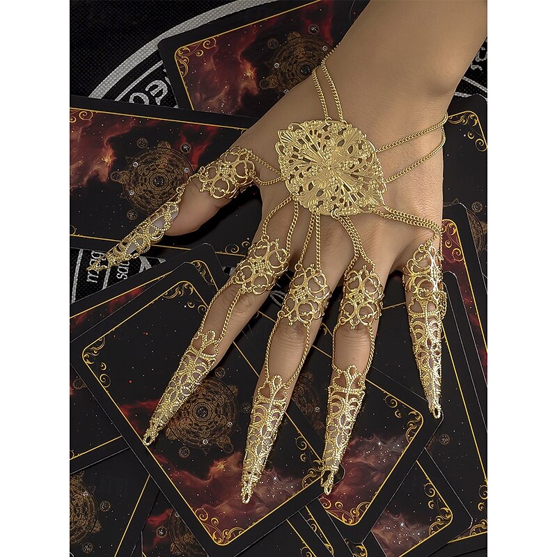 Women's Halloween Gothic Finger Claw Bracelet – Vintage Filigree Metal Hand Jewelry with Chain Links for Costume Parties, Cosplay and Witch Style4