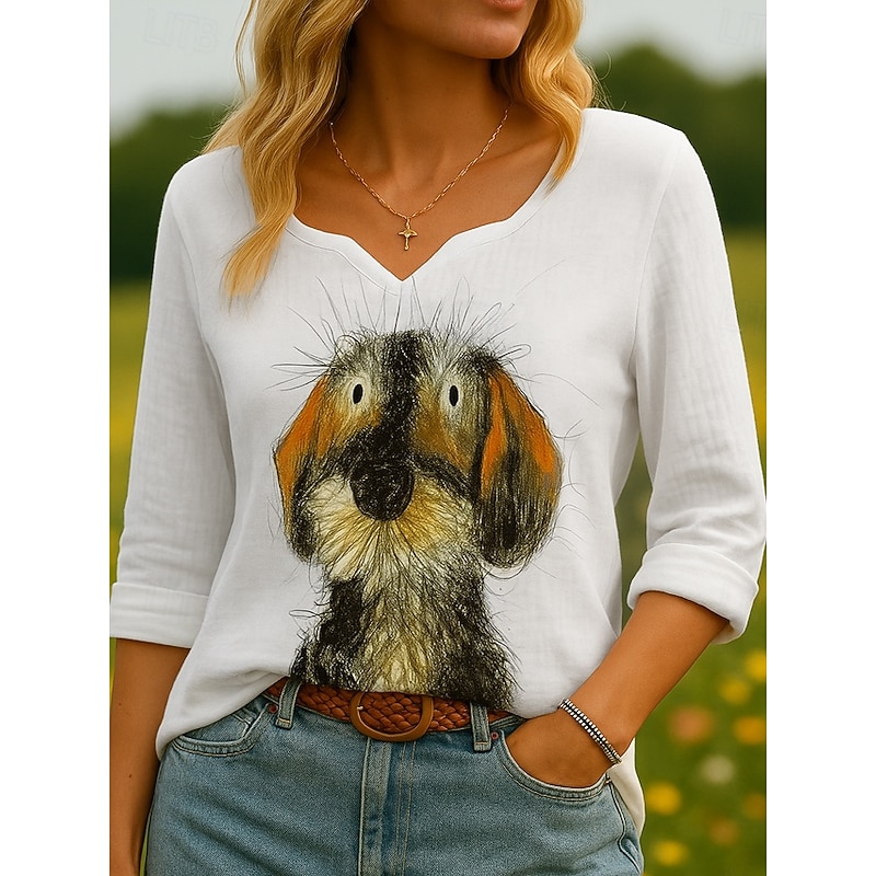 Women's 100% Cotton Shirts Graphic Animal Vintage Tropical Stylish 3/4 Length Sleeve Asymmetrical Regular Tops Daily Holiday White Brown Khaki Summer Spring