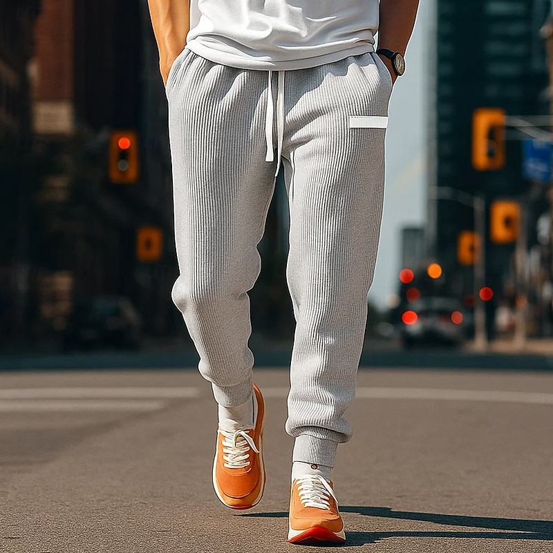 Men's Sweatpants Joggers Athletic Pants Active Pants Corduroy Pants Drawstring Pocket Elastic Waist Solid Colored Moisture Wicking Breathable Full Length Outdoor Daily Running Vacation Fashion Red4