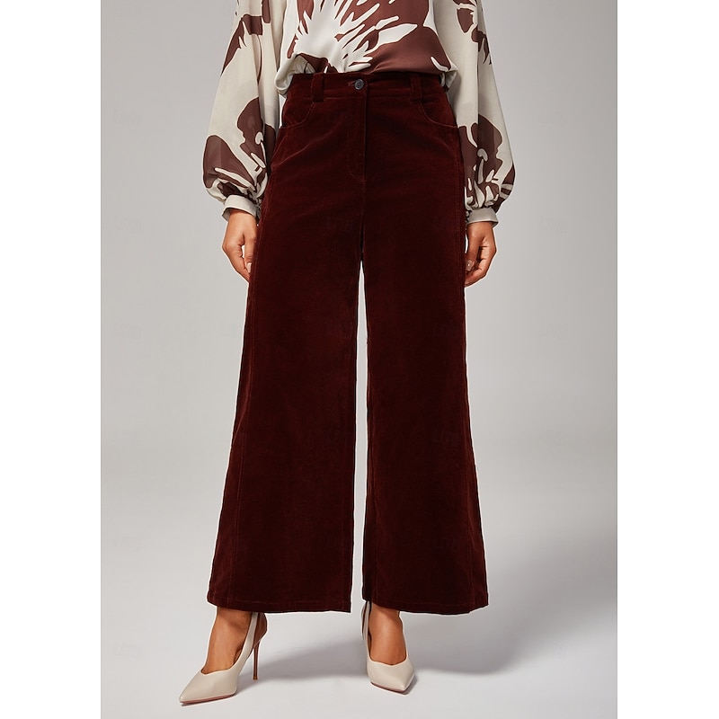 Reddish Brown Corduroy Straight Leg Pants4