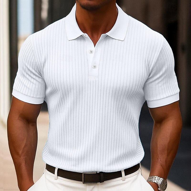 Men's Muscle Shirt Golf Shirt Work Casual Ribbed Polo Collar Classic Short Sleeve Basic Modern Color Block Ribbed Summer Spring Spring & Summer Slim Fit White Blue Green Grey Muscle Shirt