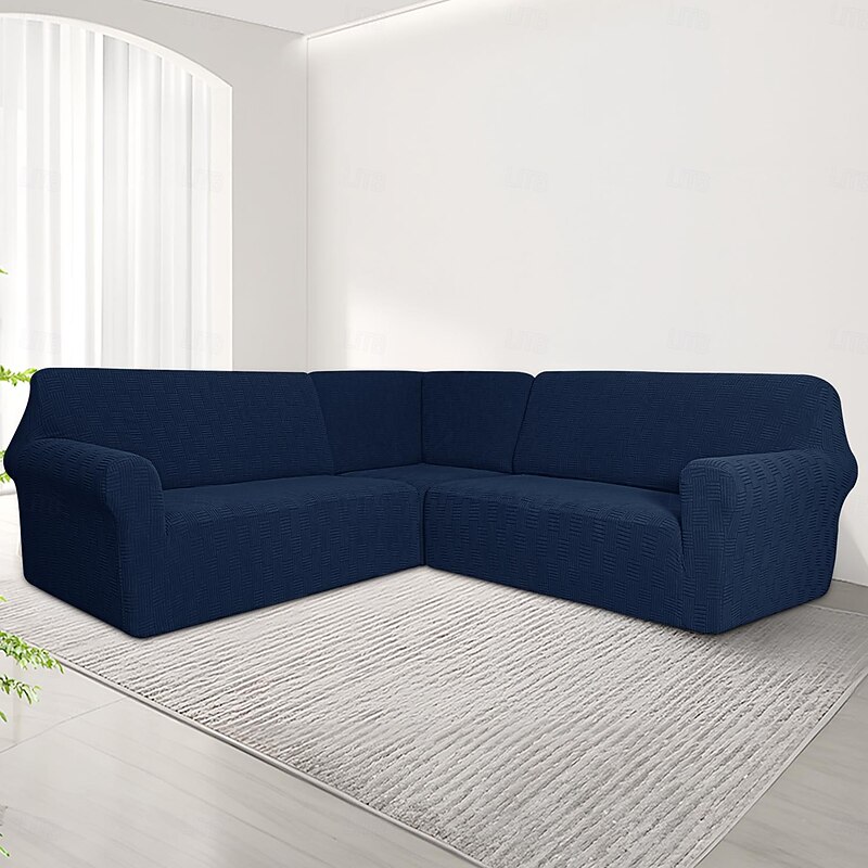 5-Seater Modular Sofa Cover Set - 3-Piece Sectional Couch Cover with 5x5 Grid Stitching and Jacquard Fabric Upholstery for Living Room4