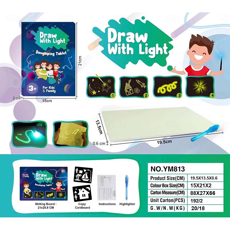 Fun Drawing Pad Board Glow in Dark with Light for Kids Painting Board Educational Toy and Developing Drawing or Writing Skills4