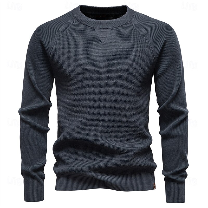Men's Pullover Sweater Jumper Waffle Knit Crewneck Plain Crew Neck Vintage Cool School Vacation Clothing Apparel Raglan Sleeves Spring Fall Dark Navy Khaki S M L