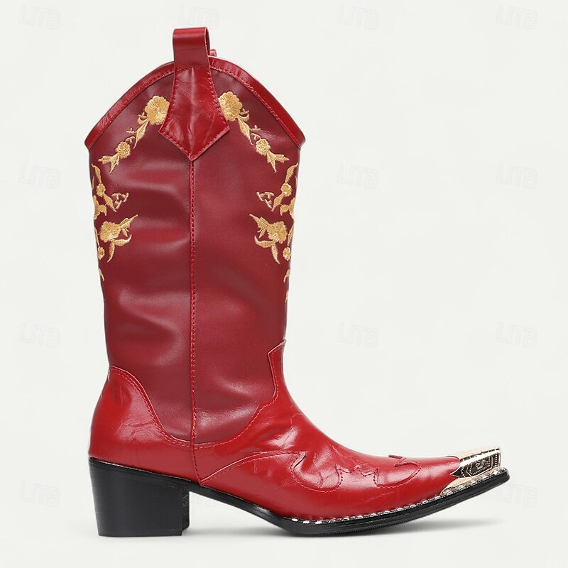 Men's Red Embroidered Western Boots – Bold Cowboy Boots for Music Festivals, Country Weddings and Rodeo Shows4