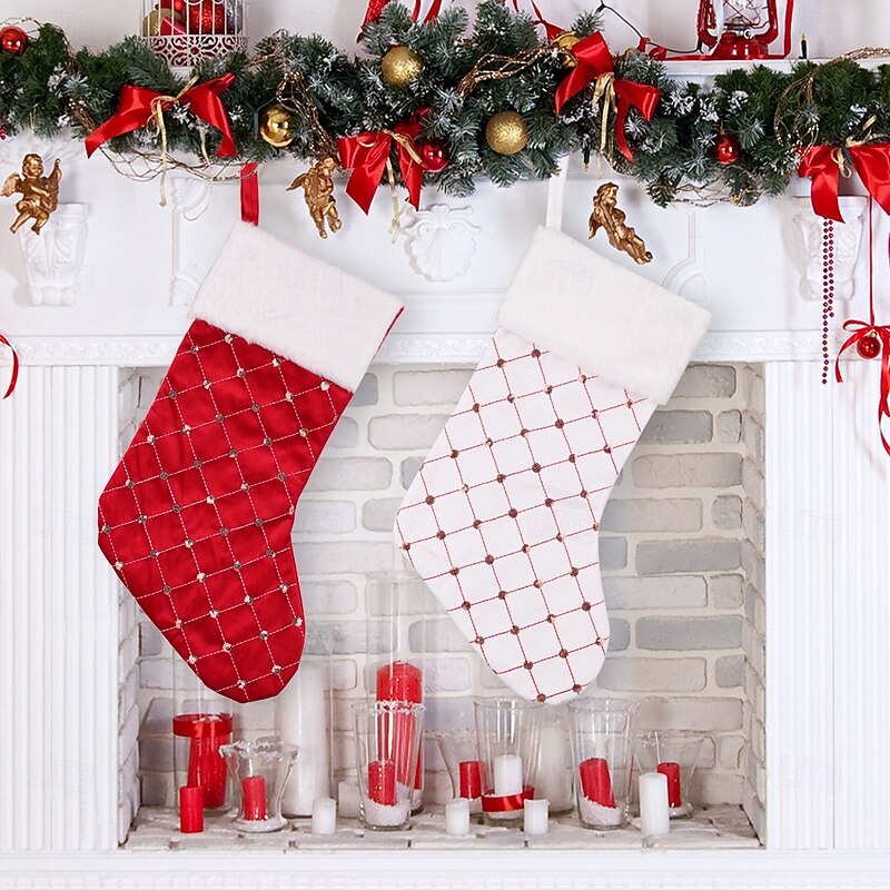 Christmas Stocking Luxury Red Holiday Sock Large Gift Bag for Christmas Tree Hanging Presents Home Fireplace Festive Party Seasonal Decoration Accessory4