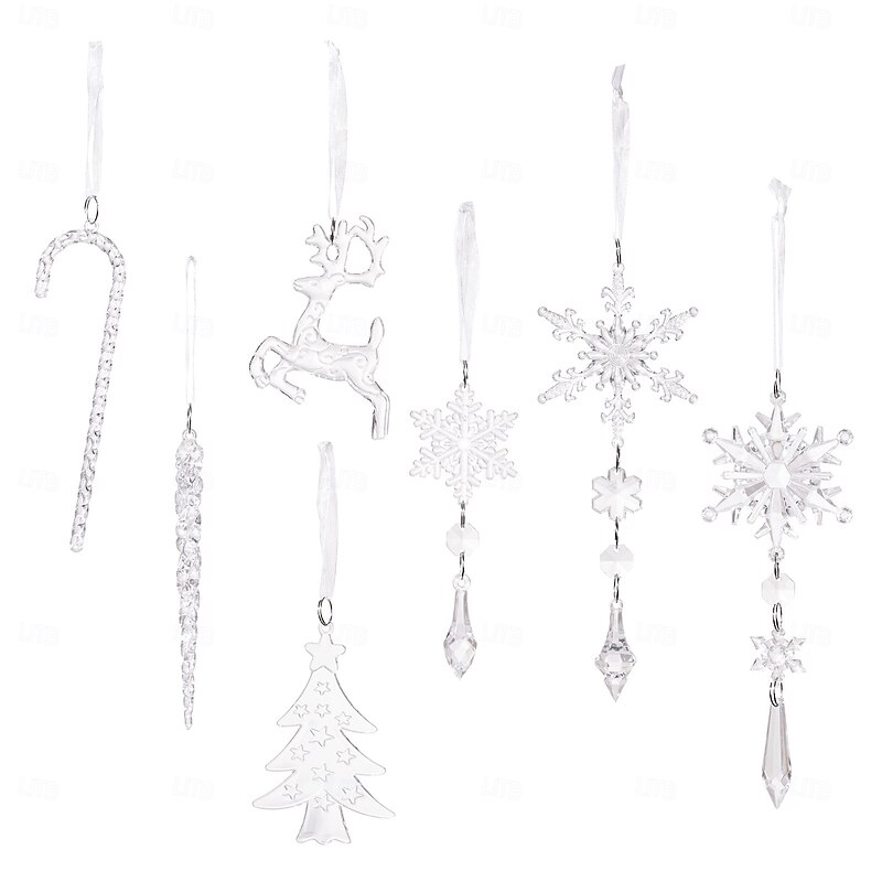 18pcs Christmas Tree Decoration Crystal Ornaments - Hanging Acrylic Christmas Snowflake Icicle Drop Crystal Ornaments for Xmas Tree Winter New Year Party Supplies3