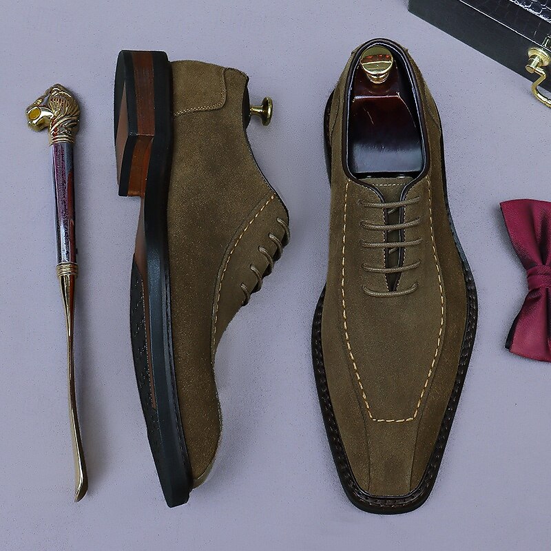 Men's Genuine Cowhide Leather Suede Derby Shoes - Classic Business Dress Shoes for Formal Office Wear and Professional Meetings3