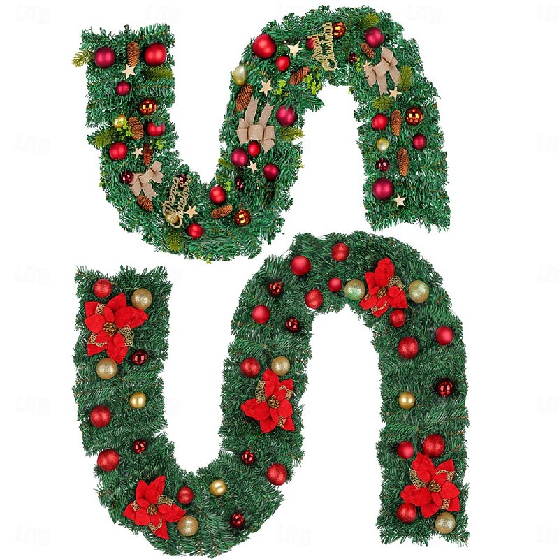 Christmas Garland 6/9FT , Pinecone and Holiday Accented Door Xmas Pvc Outdoor Decoration, Fireplace, Staircase, and Christmas Tree Hanging Decor, Festive Winter Home Decoration3