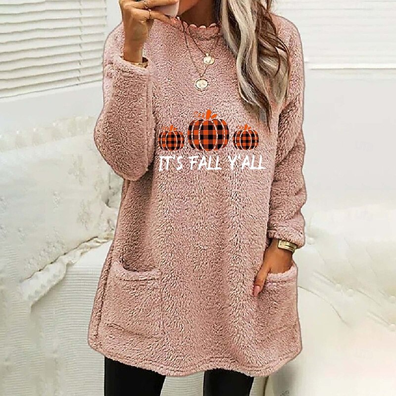 Halloween Women's Pullover Sweatshirt Warm Active Classic Long Sleeve Round Neck Long Tops White Pink Blue Gray Spring Fall Winter Spring, Fall, Winter, Summer