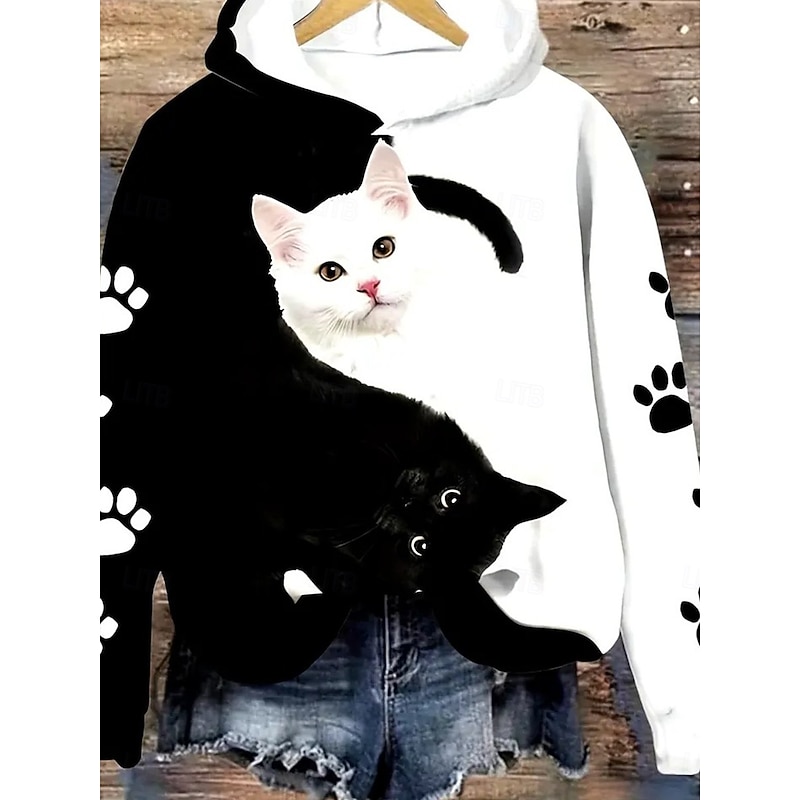 Women's Hoodie Pullover Sweatshirt Oversized Long Sleeve Casual Graphic Floral Animal Warm Active Hooded Regular Tops Street Dailywear Print Black Spring Fall Winter3