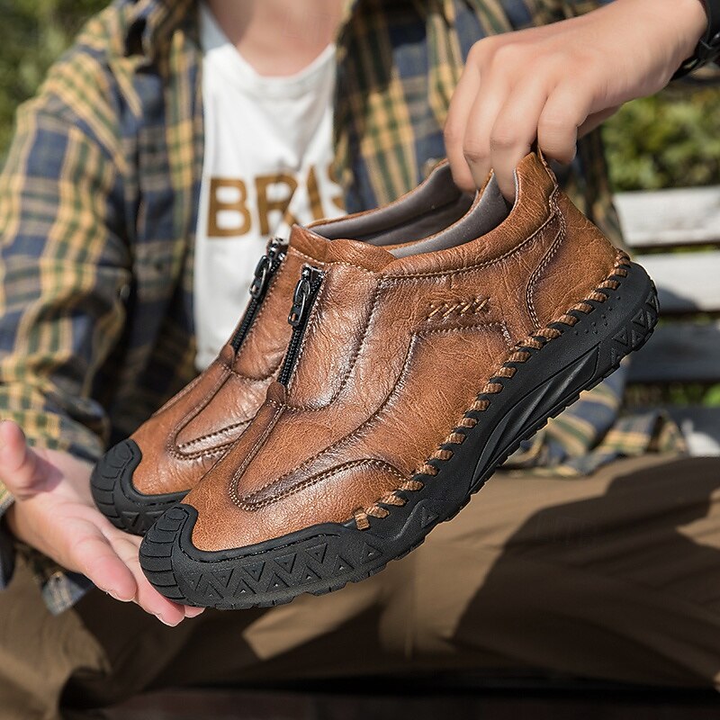 Men's Brown Slip-On Casual Shoes with Non-Slip Sole, Comfortable Outdoor Walking Loafers for Work and Travel2