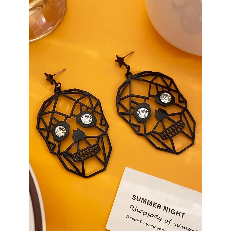 Women's Halloween Dangle Earrings Set — Spider Web & Spider, Skull, Bat & Ghost Designs, Lightweight Black Alloy with Rhinestone Accents, Gothic Style for Costume Parties, Cosplay & Night Out3