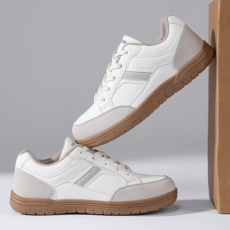 Men's White Casual Sneakers with Suede Accents, Lightweight Breathable Walking Shoes for Daily Wear, Travel and Weekend Outfits"4
