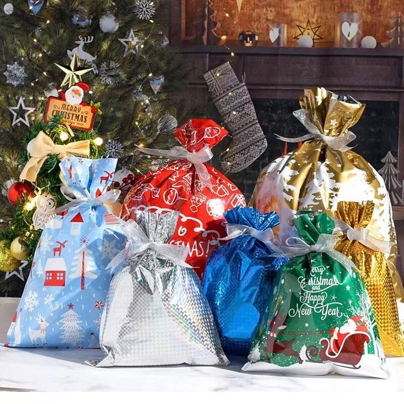 Christmas Gift Bags Set – 15/30/35pcs Drawstring Candy Bags, Halloween & Christmas Treat Bags, Plastic Party Favor Bags
