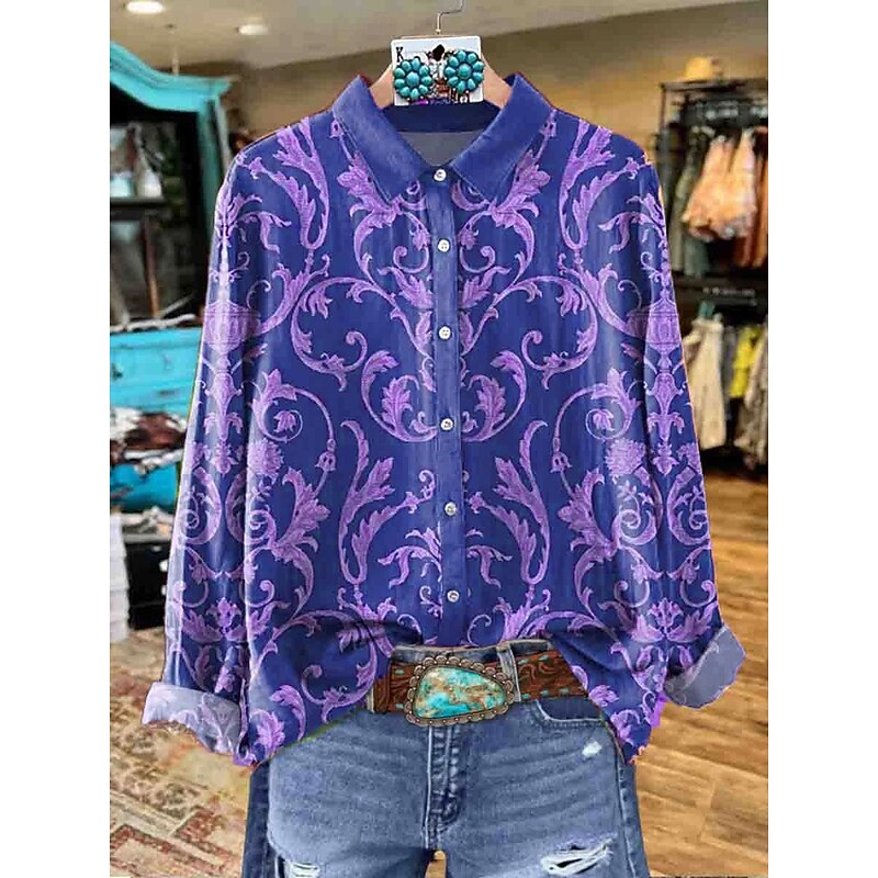 Women's Shirt Floral Graphic Elegant Bohemia Daily Long Sleeve Shirt Collar Regular Tops Work Daily Buttons Print Red Blue Brown Green Spring Fall Winter4