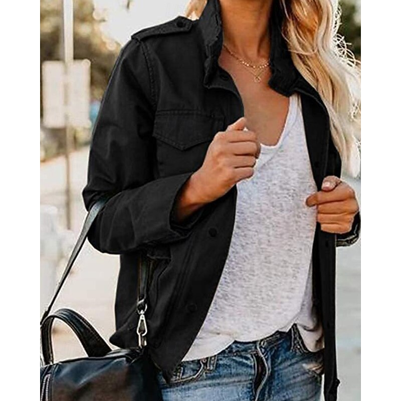 Women's Hoodie Jacket Warm Comfortable Zipper Pocket Casual Plain Vacation Daily Zipper Regular Turndown Regular Fit Long Sleeve Outerwear Black Khaki Army Green Fall Winter2