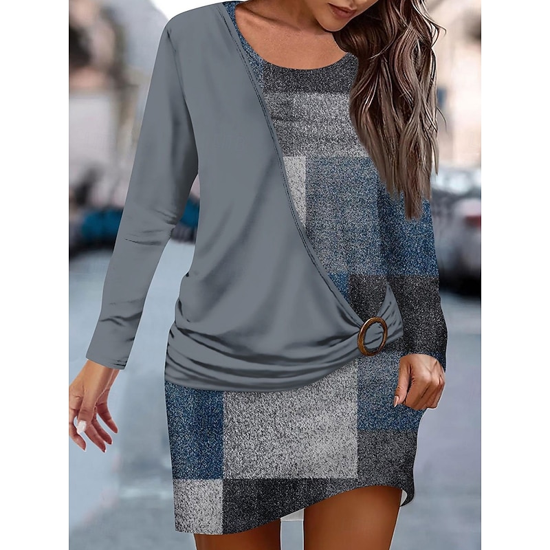 Women's Mini Dress Sheath Dress Wrap Dress Bandage Dress Casual Date Regular Fit Color Block Long Sleeve Crew Neck Black Red Burgundy Blue Fall Winter4