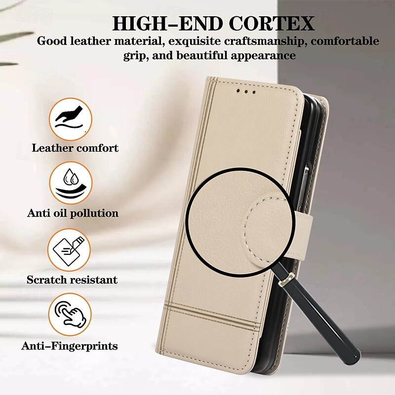 Phone Case For Samsung Galaxy Z Fold 7 Z Fold 6 Z Fold 5 Z Fold 4 Back Cover Mirror with Lanyard Kickstand Retro TPU PU Leather4