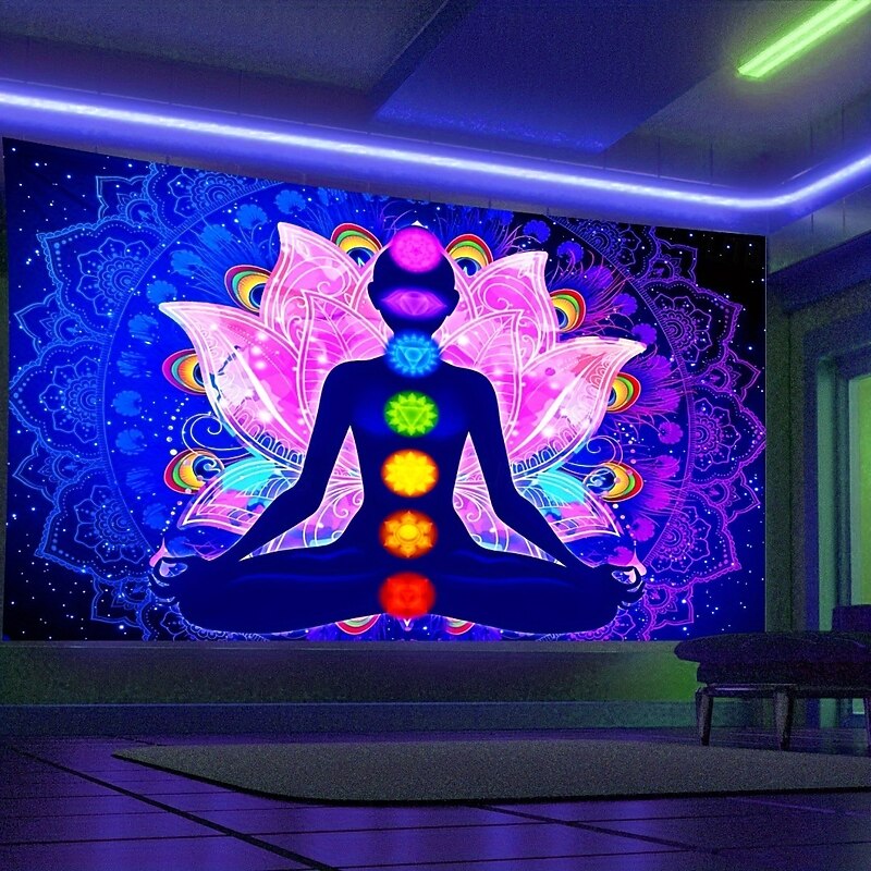 Blacklight Tapestry Sexy Girl with Weed Leaves – UV Reactive Glowing Wall Hanging Decoration for Bedroom, Dorm, Party, or Game Room Decor3