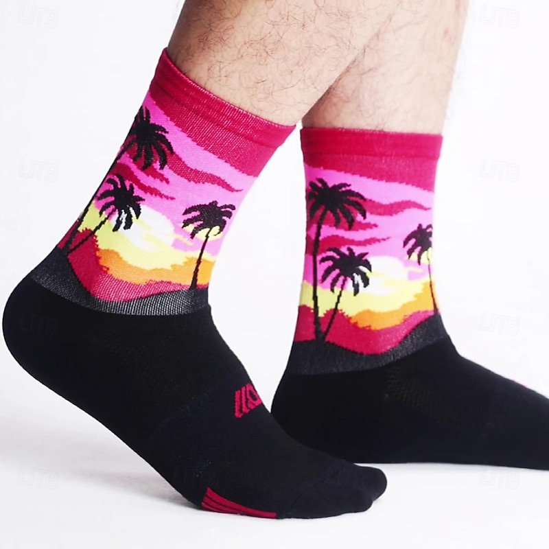 Socks Cycling Socks Bike Socks Sports Socks Athletic Socks Camping / Hiking Hiking Outdoor Exercise Bike / Cycling High Elasticity Comfortable Breathable 1 Pair Leaf Nature & Landscapes Letter