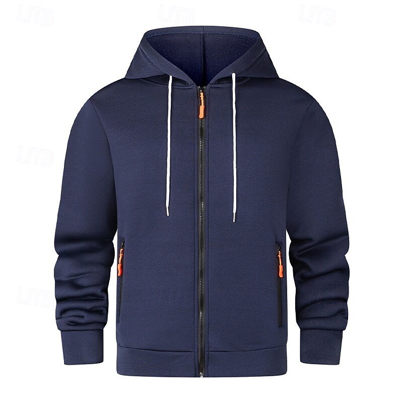 Men's Hoodie Full Zip Hoodie Fleece Hoodie Tactical Hoodie Black Navy Blue Light Grey Dark Gray Hooded Plain Zipper Sports & Outdoor Casual Daily Streetwear Cool Sportswear Spring &  Fall Clothing2