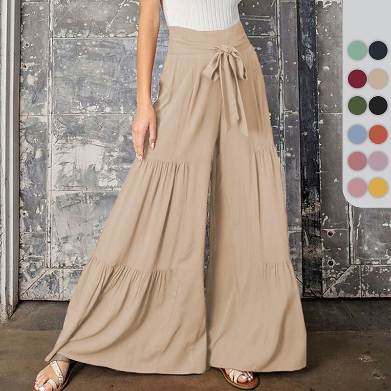 Women's Wide Leg Pants Causal Pants High Waist Outdoor Travel Bottoms Solid Color Apricot Black Green Cotton Fall Sports Activewear Loose Fit