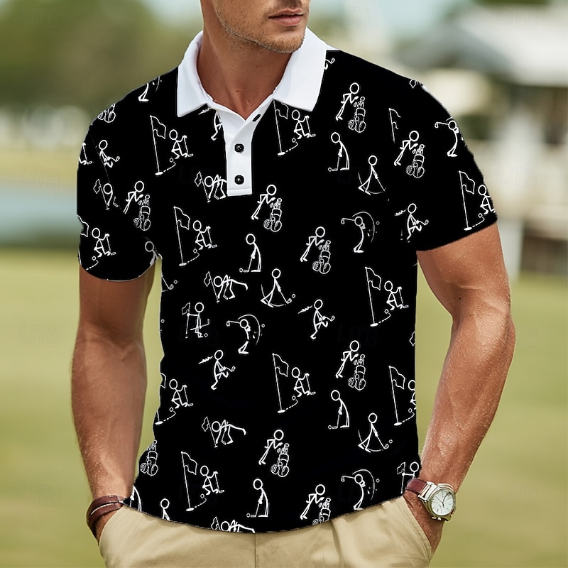 Men's Golf Polo Sports Polo Shirts Short Sleeve Polo Shirts Collared Shirts Casual Athleisure Buttons Summer Black White2
