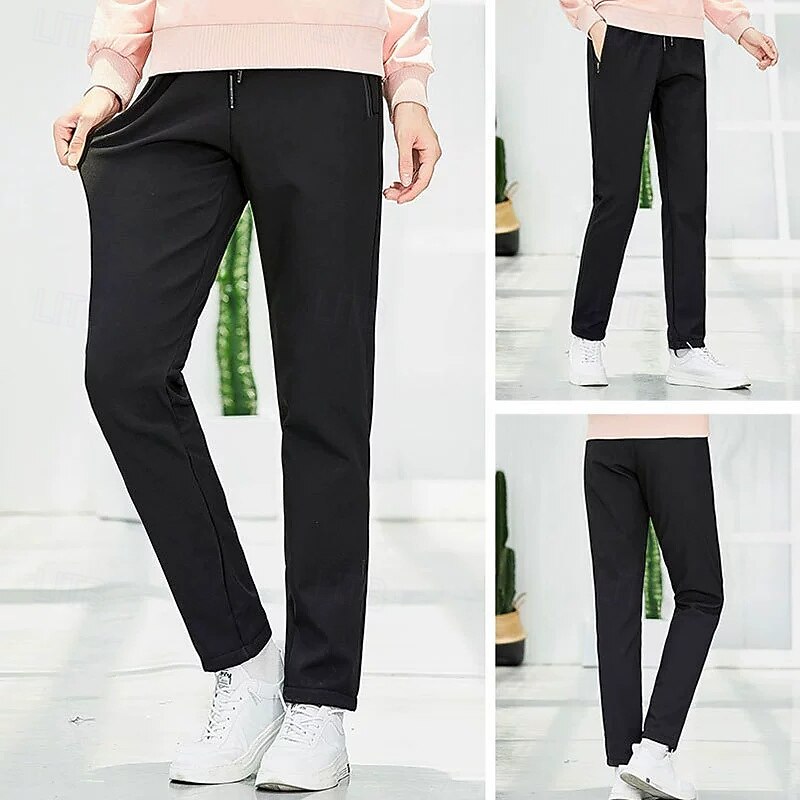 Women's Cargo Pants Slacks Fashion Plus velvet Full Length Natural Plain Drawstring Thermal Warm Windproof Comfortable Street Holiday Daily Wear Black ash-colored Winter Regular Fit2