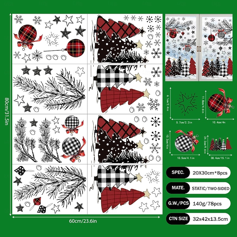 Christmas Window Clings Xmas Wall Sticker Holiday Decorations Multi Element Bells Christmas Tree Reusable Static Clings Non Adhesive Home Balcony Bedroom Festive Seasonal Decor Set3