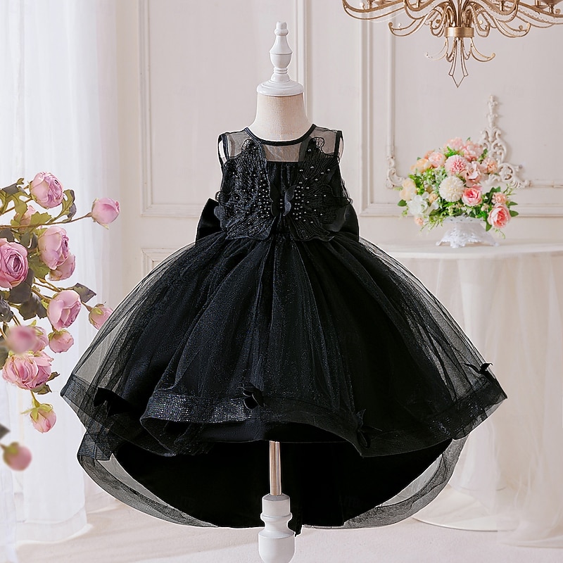 Kids Girls' Party Dress Solid Color Sleeveless Special Occasion Halloween Party Halloween Custome Sweet Polyester Summer Spring Fall kids Black2